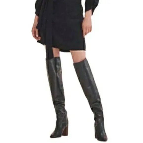 MAJE Fauve leather pointed pointy toe thigh over the knee black boots 40 9 NEW - Picture 2 of 10